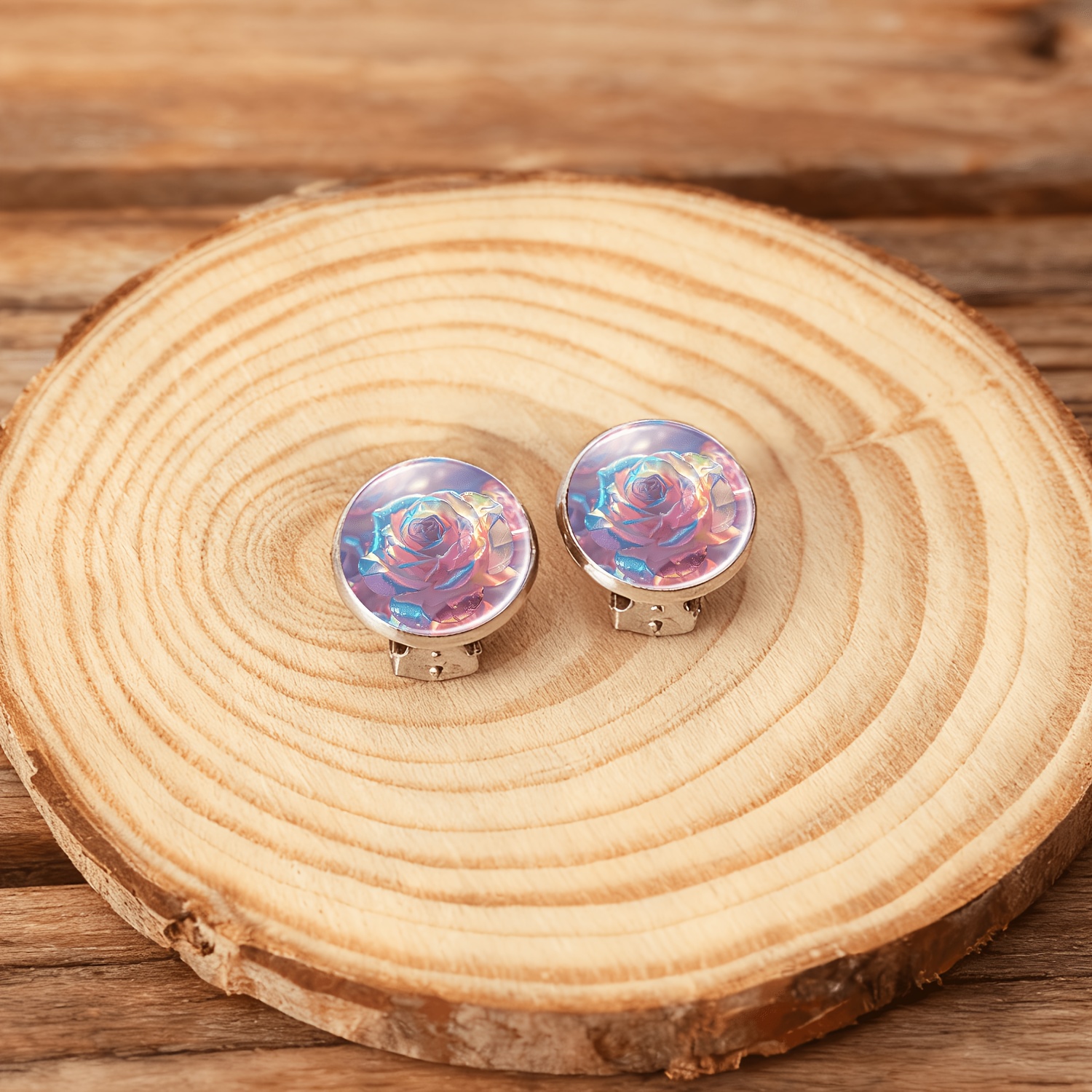 2pcs Rainbow Holographic No-Piercing Earrings Set, Dreamy
